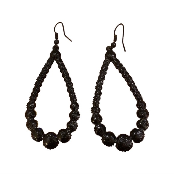 Vintage Costume Jewellery Black Rhinestone Teardrop Dangle Earrings - Picture 5 of 11